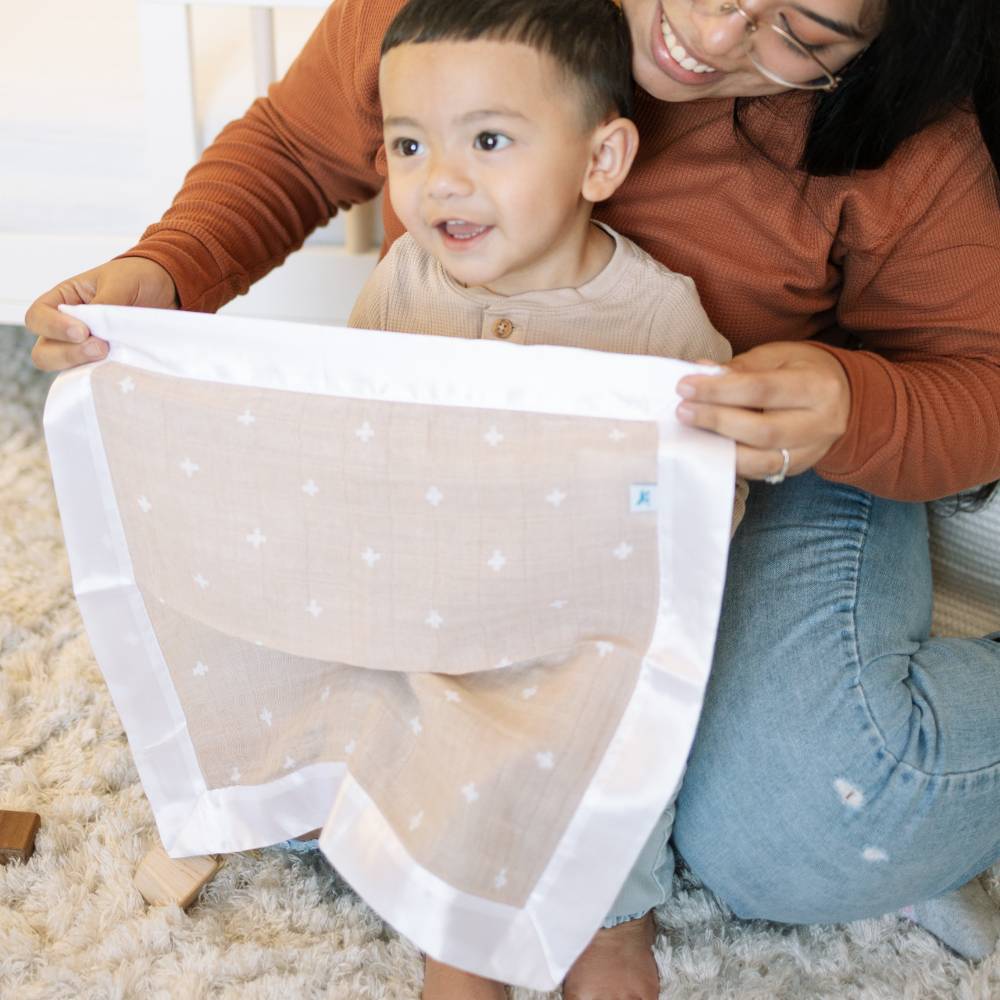Muslin Security Blanket 3pk - Taupe Cross
