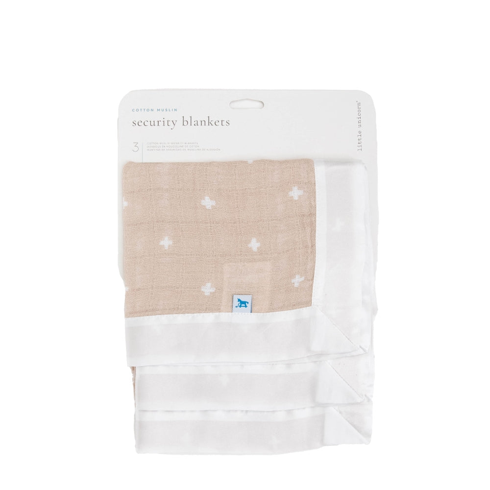 Muslin Security Blanket 3pk - Taupe Cross