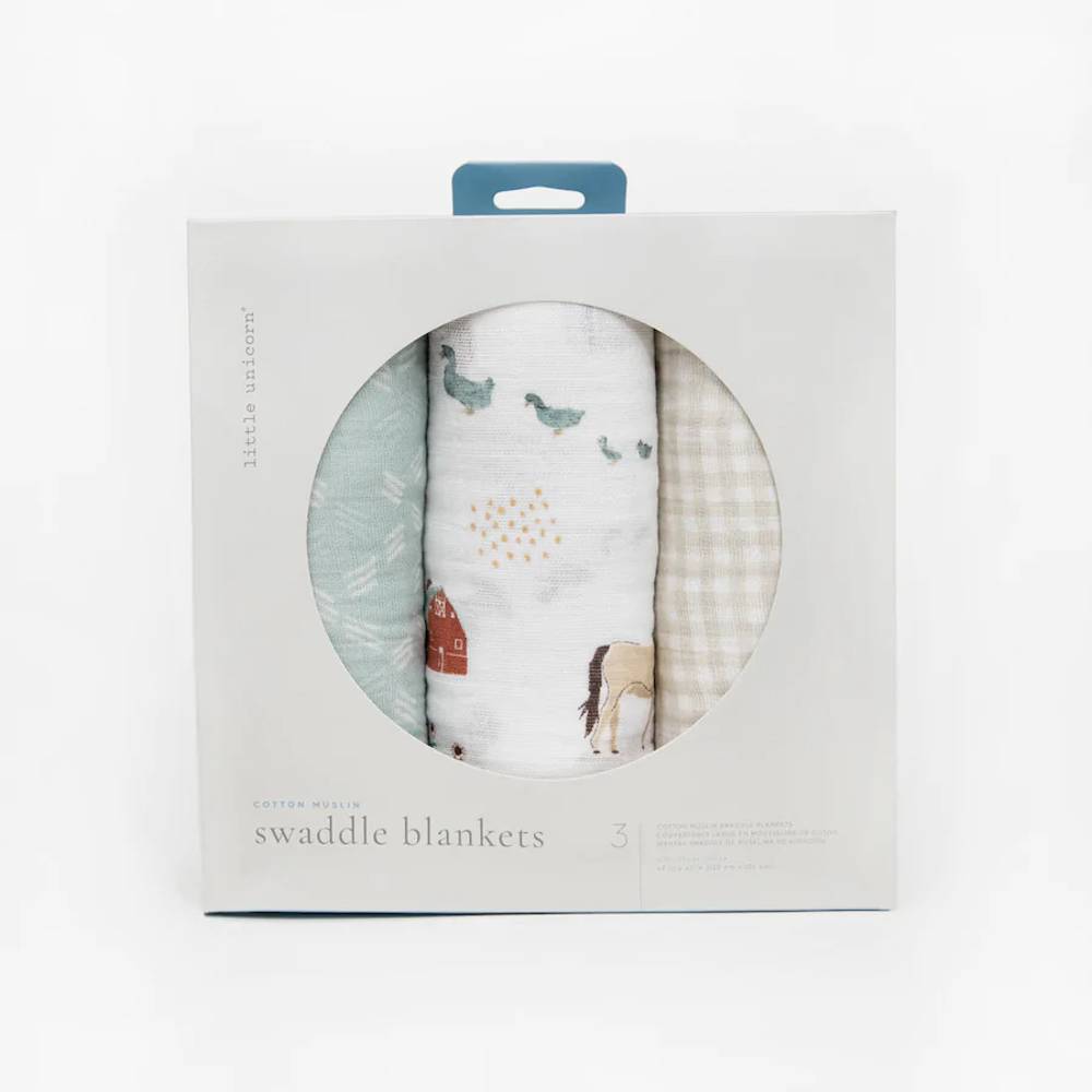 Muslin Swaddle Gift Set - Farmyard