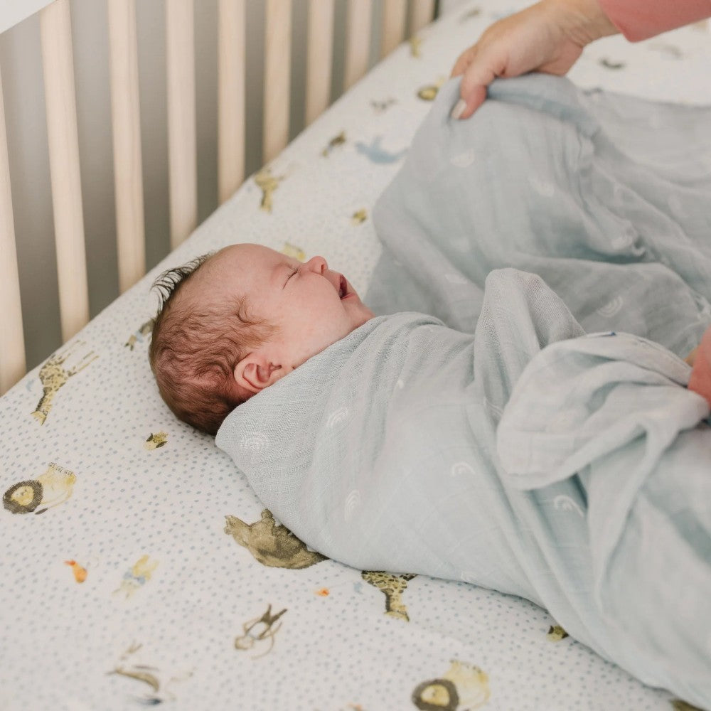 Muslin Swaddle Wrap - Blue Rainbow