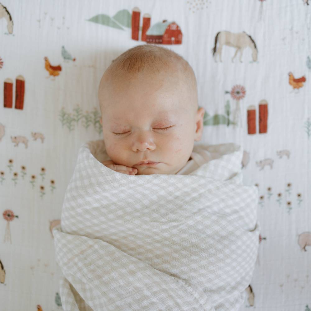Muslin Swaddle Wrap - Tan Gingham