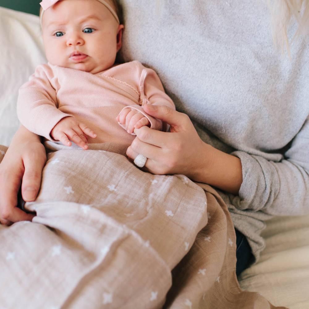 Muslin Swaddle Wrap - Taupe Cross