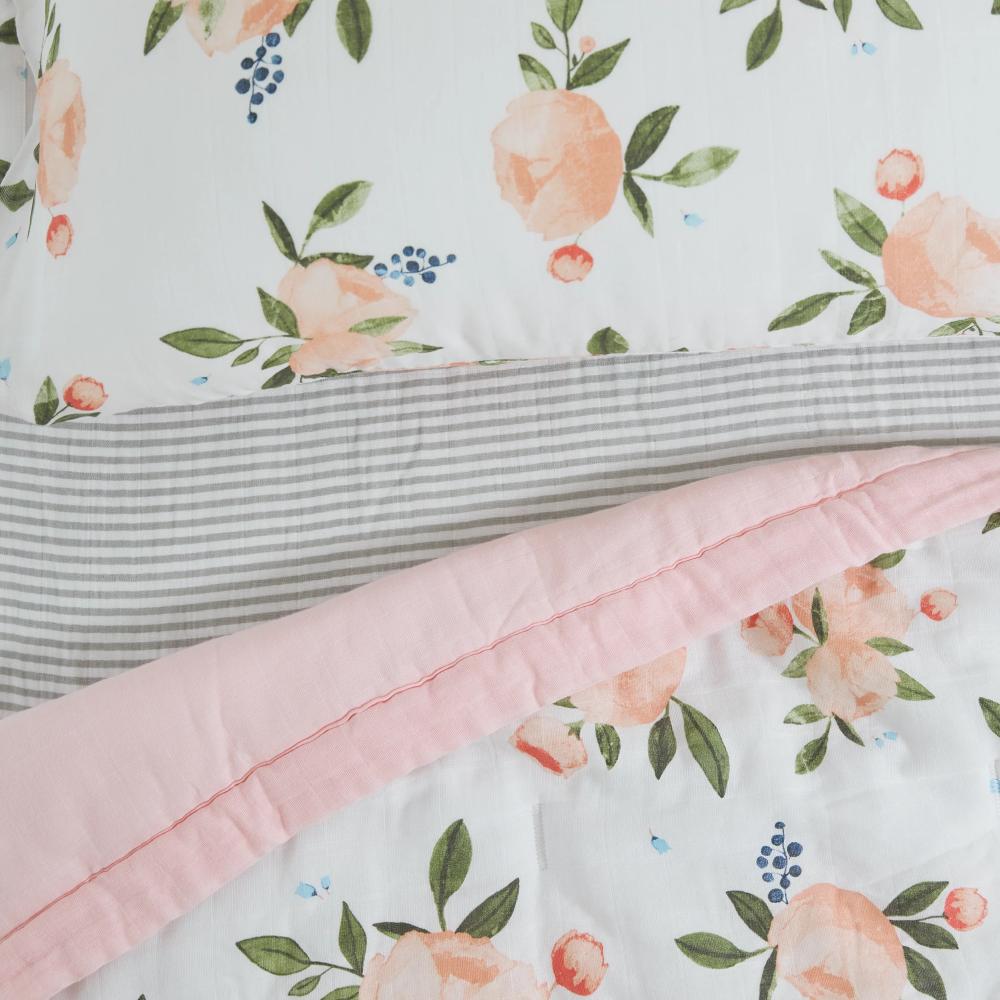 Muslin Cot Bedding Set - Watercolour Roses Grande