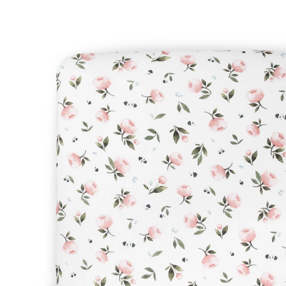 Stretch Knit Fitted Cot Sheet - Watercolour Rose