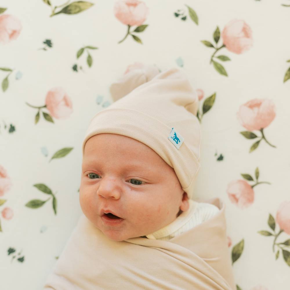 Stretch Knit Fitted Cot Sheet - Watercolour Rose