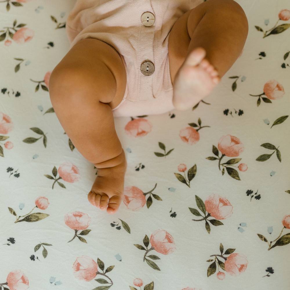 Stretch Knit Fitted Cot Sheet - Watercolour Rose