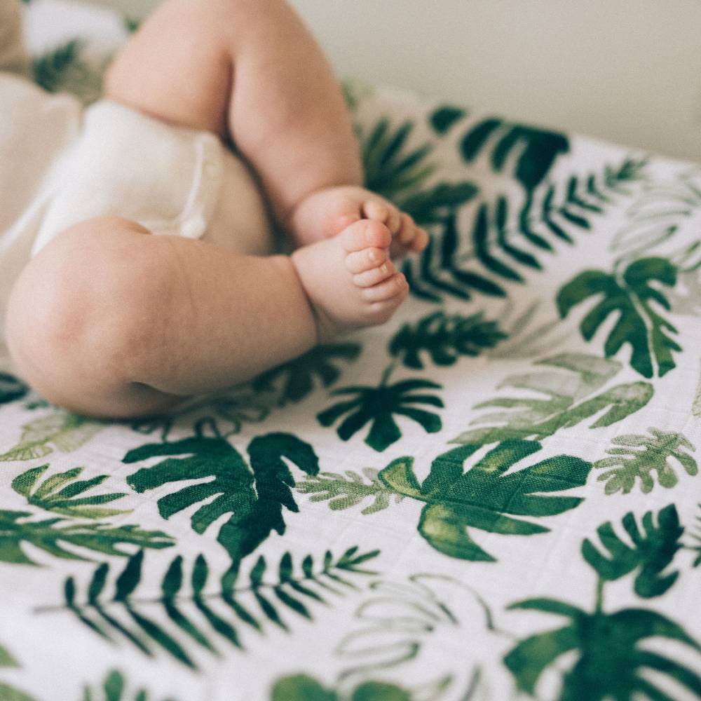 Muslin Changing Pad Cover / Bassinet Sheet - Tropical Leaf