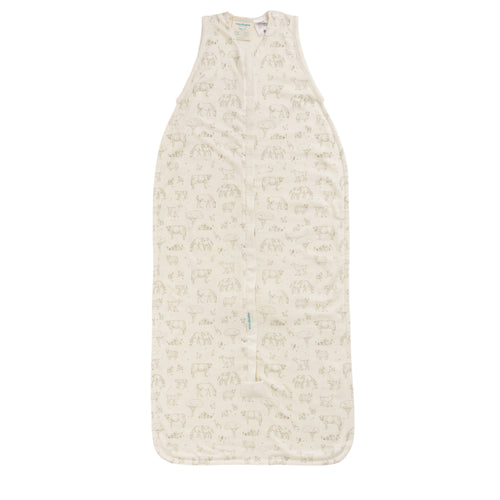 Woolbabe 3 Seasons Front Zip Sleeping Bag - Farmyard on a white  background. 