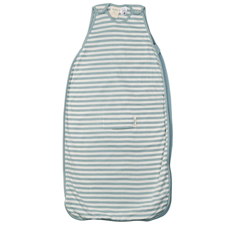 Teal Striped woolbabe baby sleeping bag on a white background