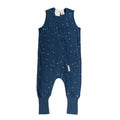 Blue sleepsuit onesie with star pattern on a white background