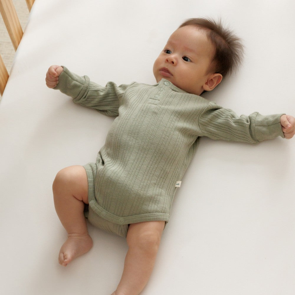 Long Sleeve Henley Bodysuit - Flax Marl