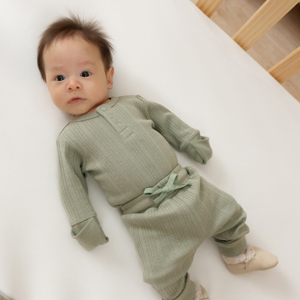 Long Sleeve Henley Bodysuit - Flax Marl