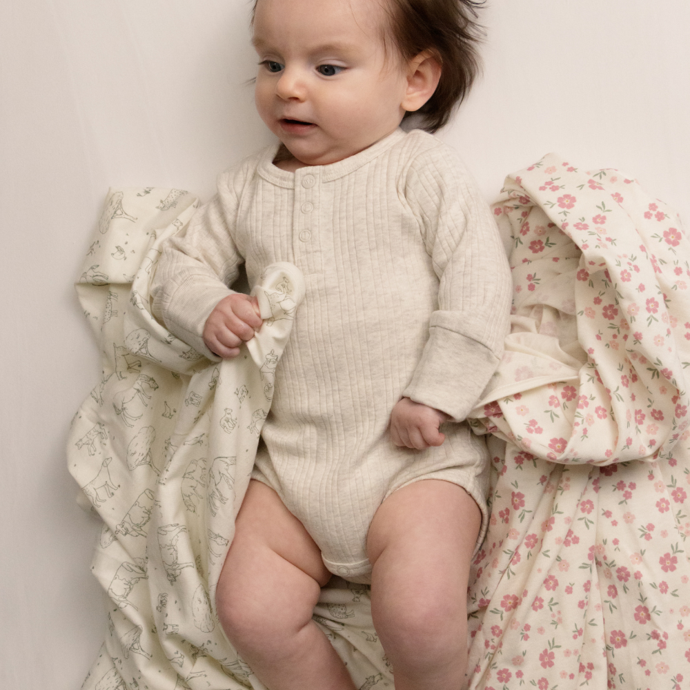 Long Sleeve Henley Bodysuit - Natural Marl