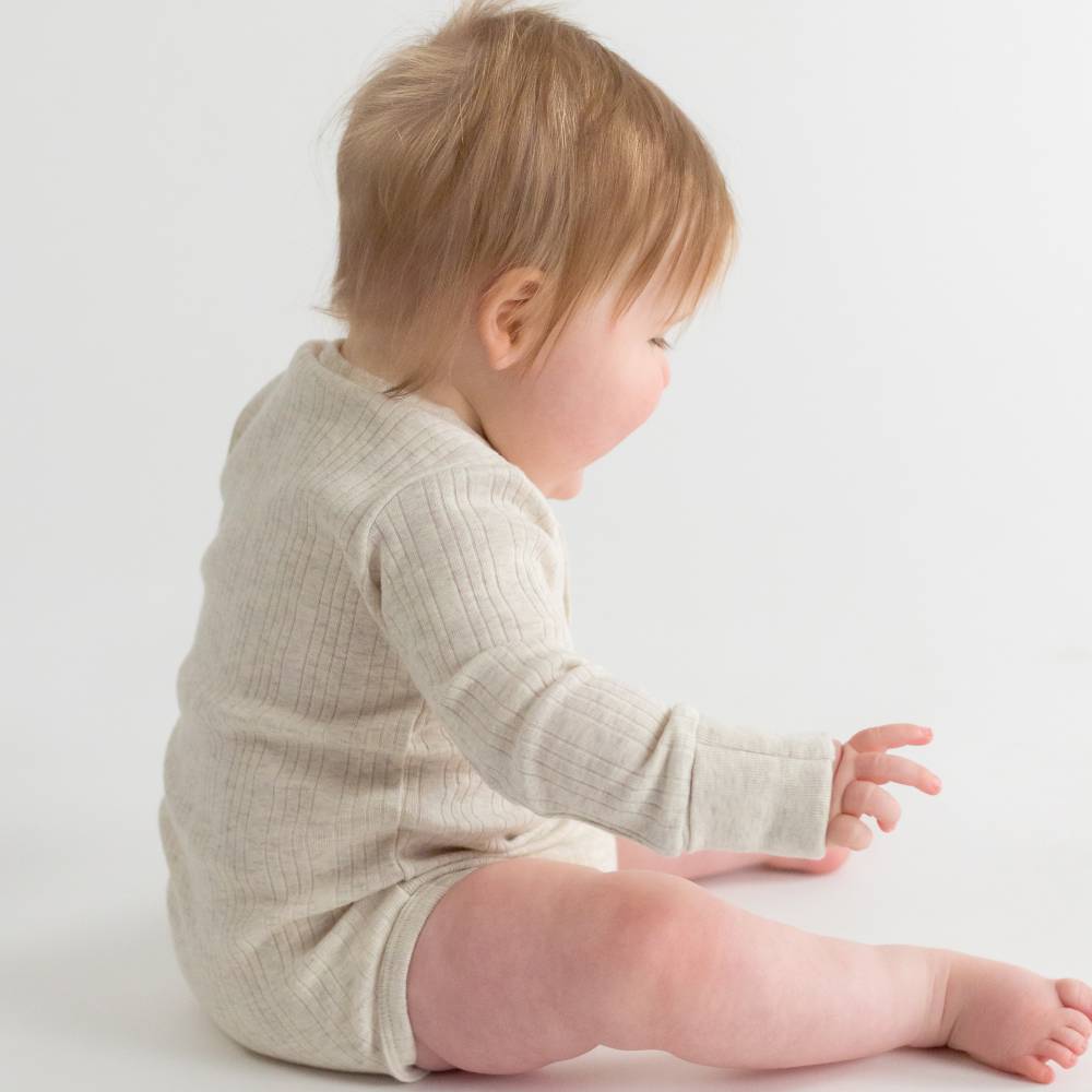 Long Sleeve Henley Bodysuit - Pebble Marl