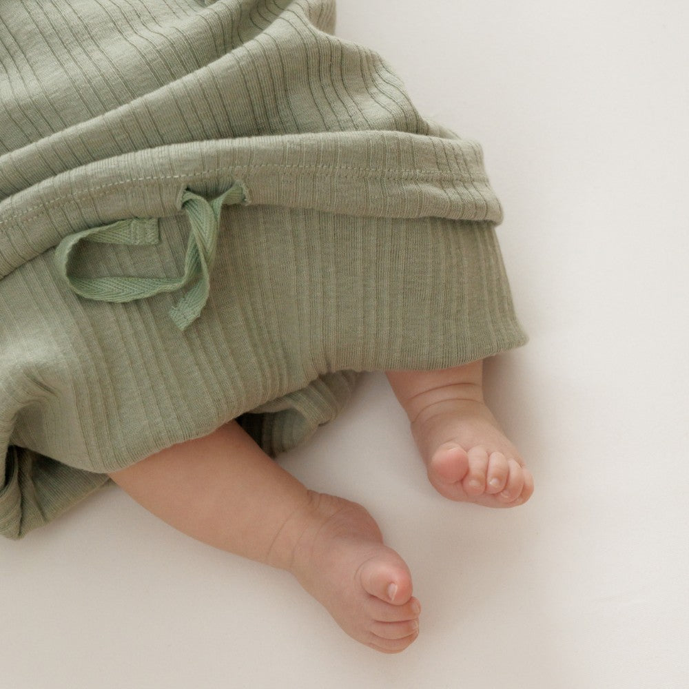 Merino Cotton Henley Baby Gown - Flax Marl