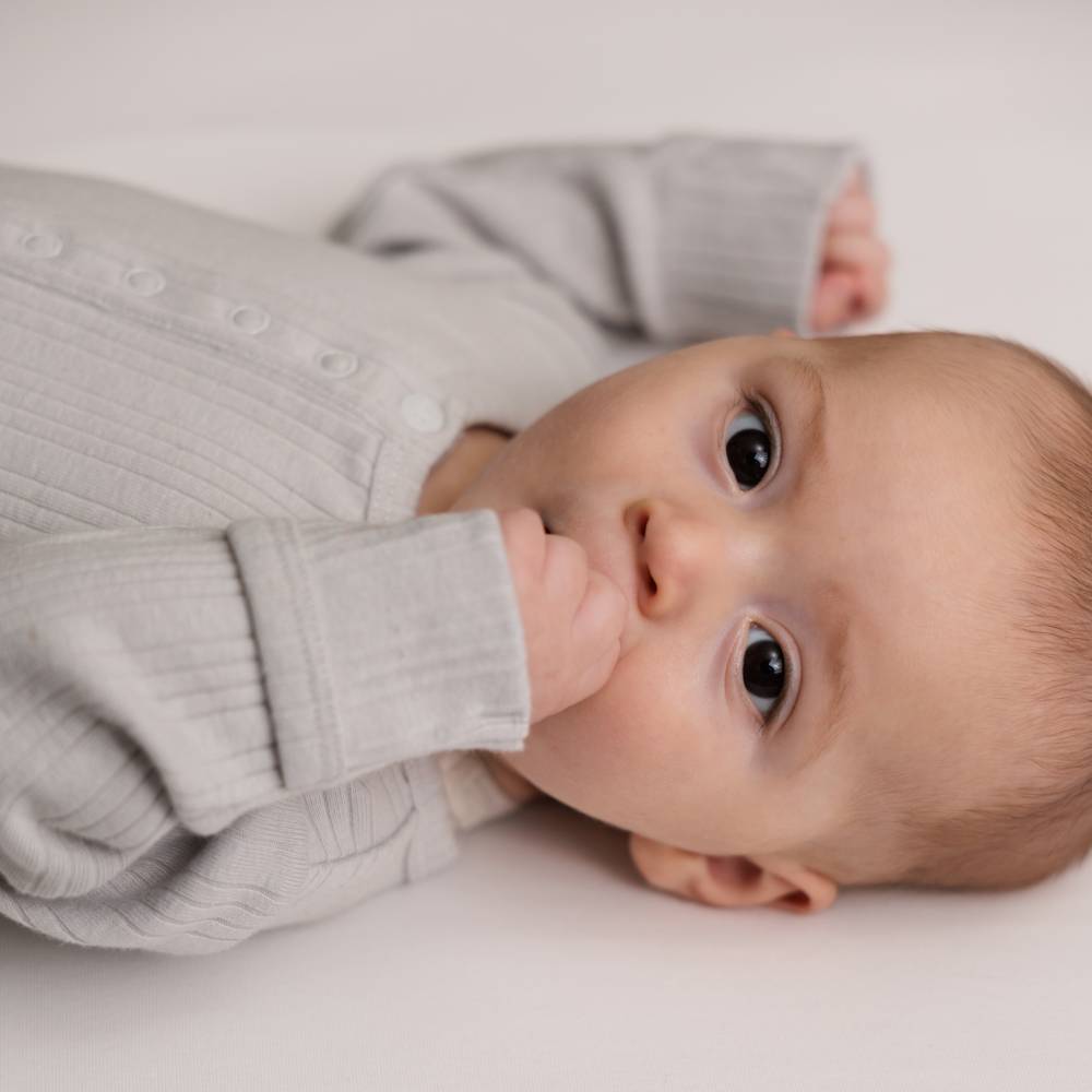 Merino Cotton Henley Baby Gown - Pebble Marl