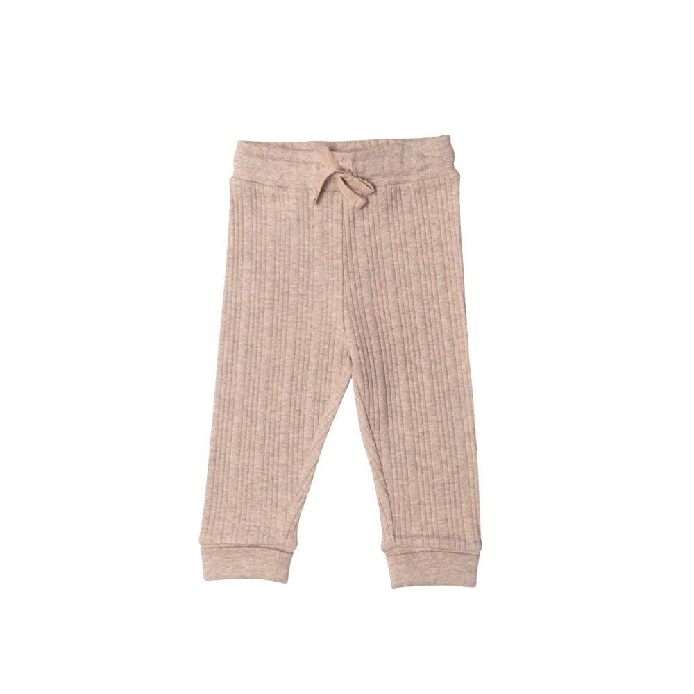 Beige woolbabe relaxed pant with drawstring on a white background