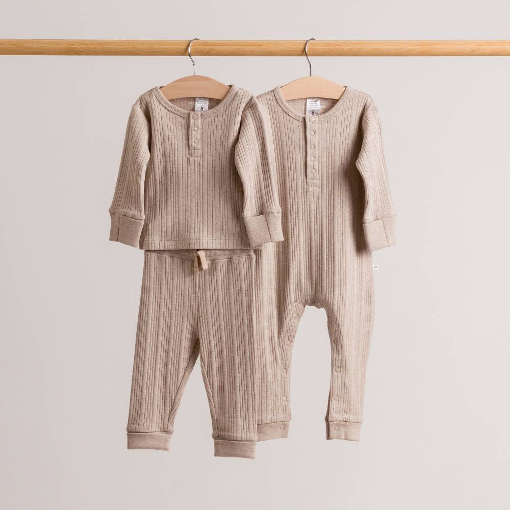 Merino Cotton Henley Top - Dune Marl