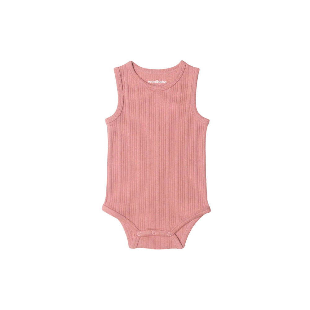 dusk pink woolbabe singletsuit on a white background