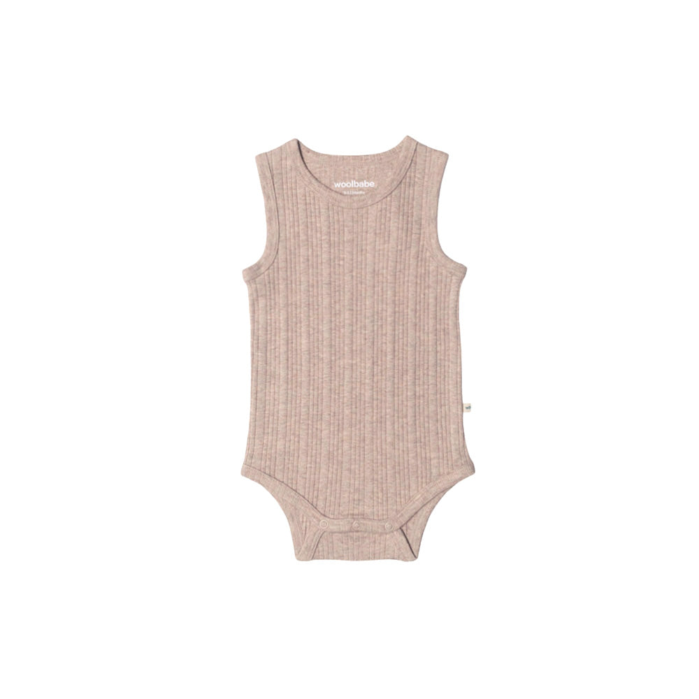 beige woolbabe singletsuit in dune shade on white background