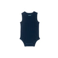 woolbabe Baby bodysuit in navy merino on a white background