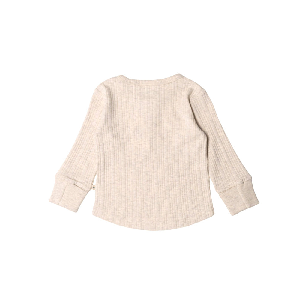 Merino Cotton Henley Top - Natural Marl