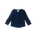 Ribbed Merino Henley Top in navy on a white background