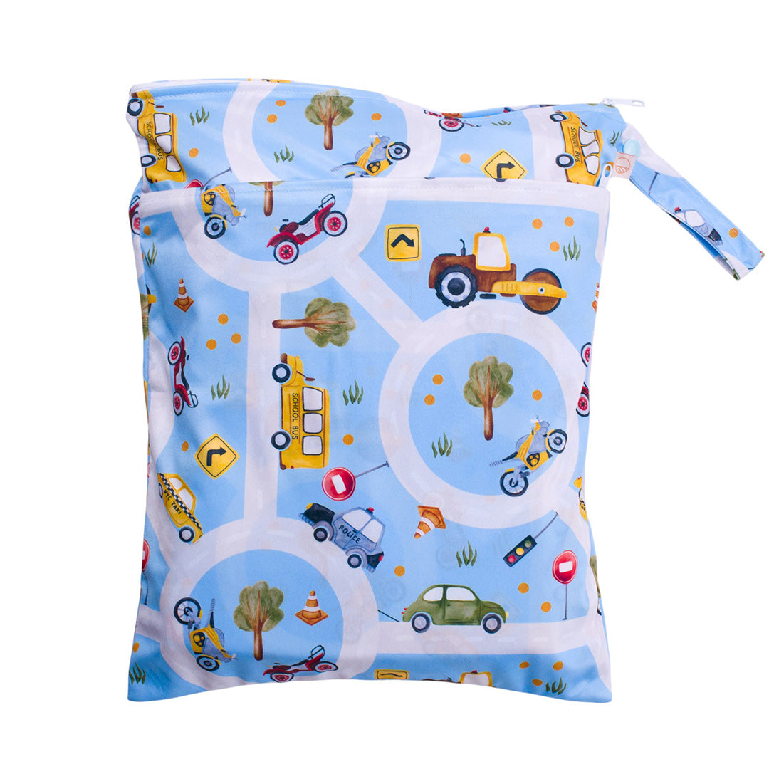 Children's wet bag with a vehicles on a white background