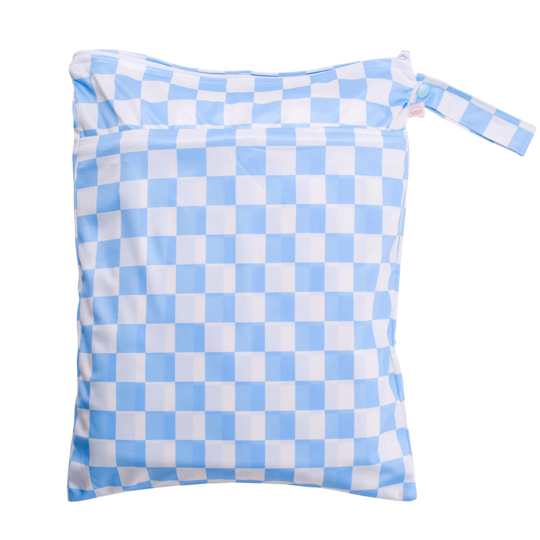 Blue & White Check wet bag with on a white background