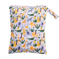 Children's wet bag with a colorful animal pattern on a white background