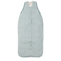 Light teal striped woolbabe baby sleeping bag on a white background