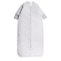 Striped baby sleeping bag with long sleeves on a white background