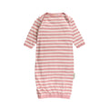 Pink and white striped newborn baby gown on a white background