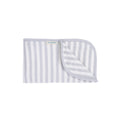 Striped grey woolbabe baby blanket with 'woolbabe' branding on a white background