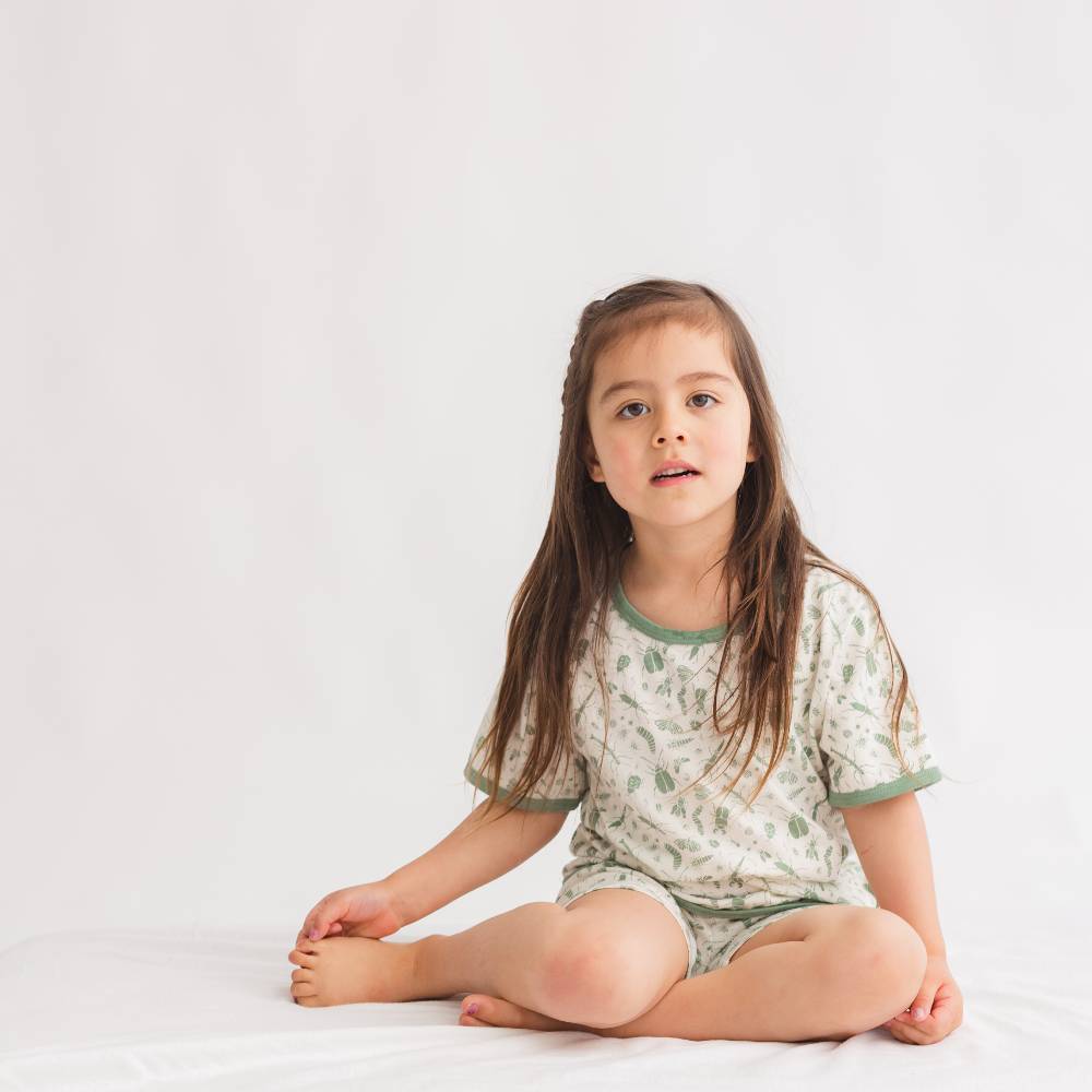 Merino Cotton Summer Pyjamas - Sage Bugs