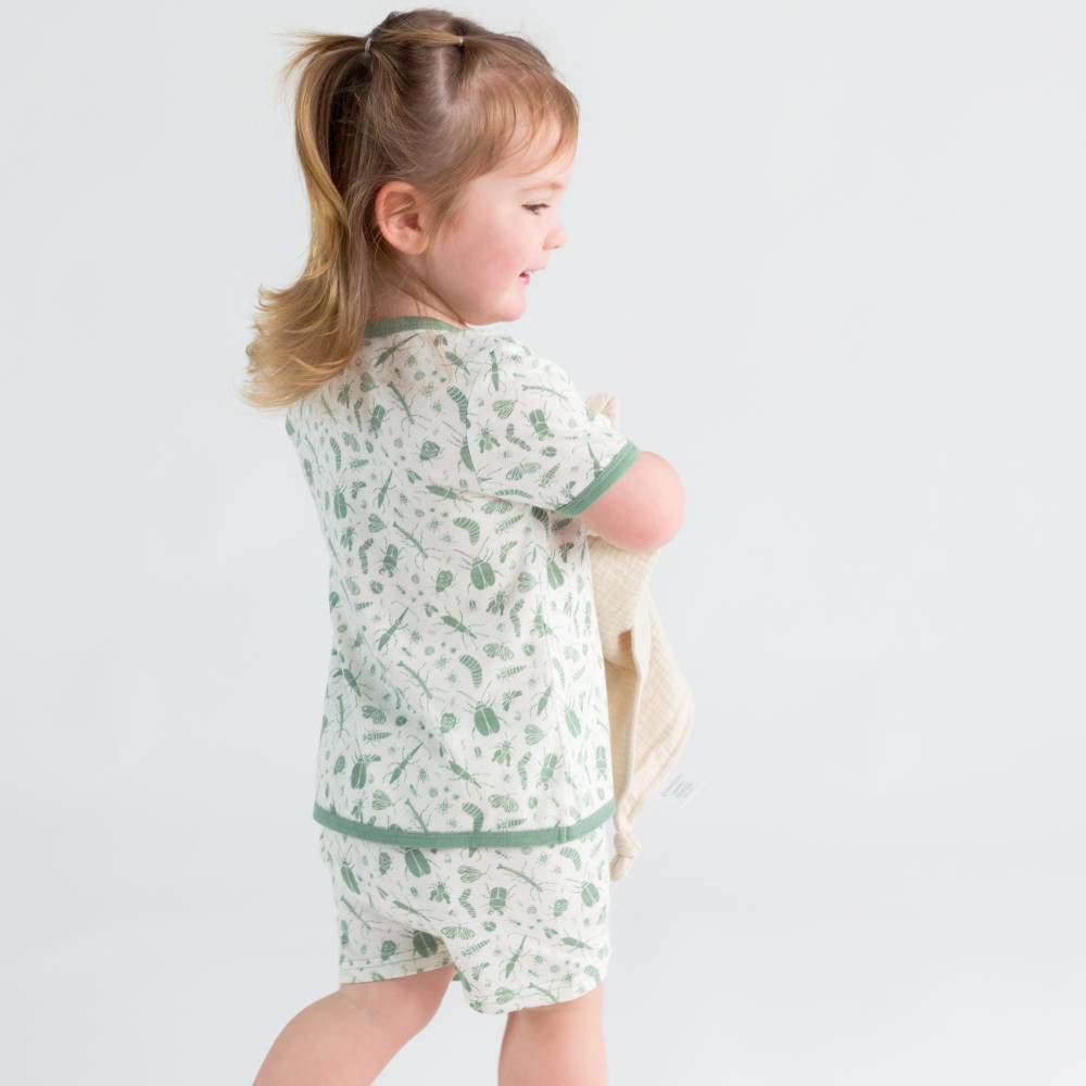 Merino Cotton Summer Pyjamas - Sage Bugs