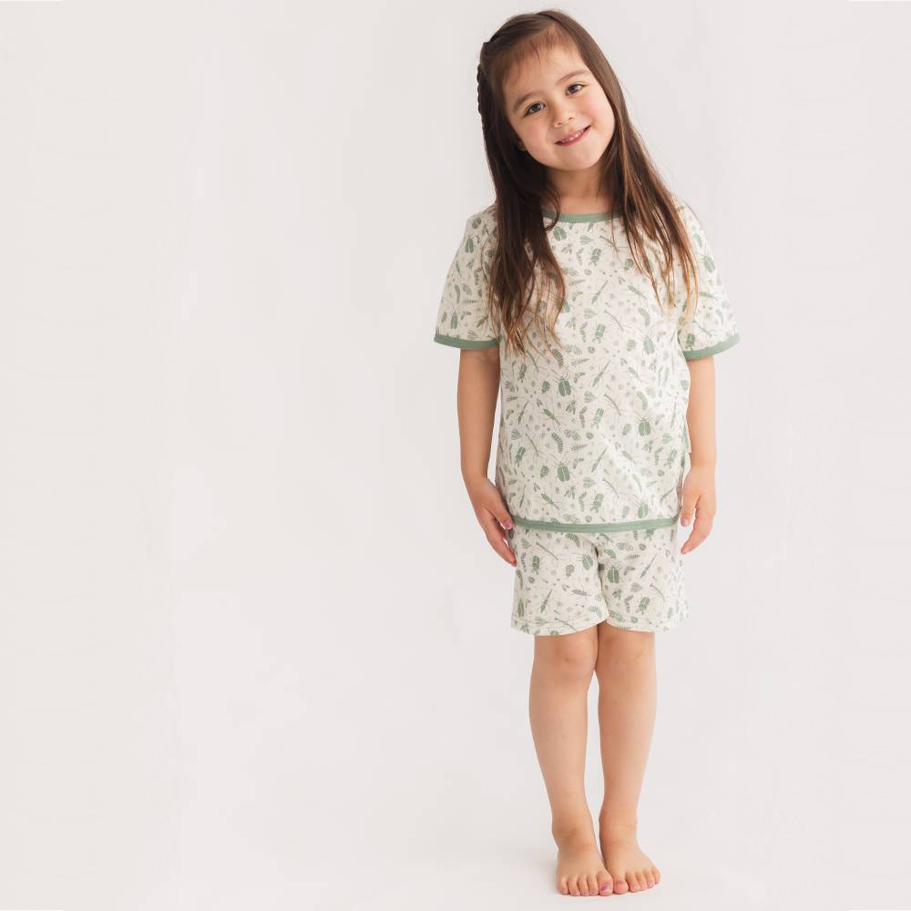 Merino Cotton Summer Pyjamas - Sage Bugs
