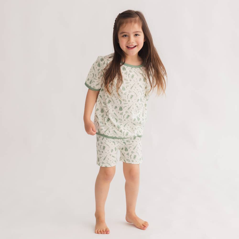 Merino Cotton Summer Pyjamas - Sage Bugs