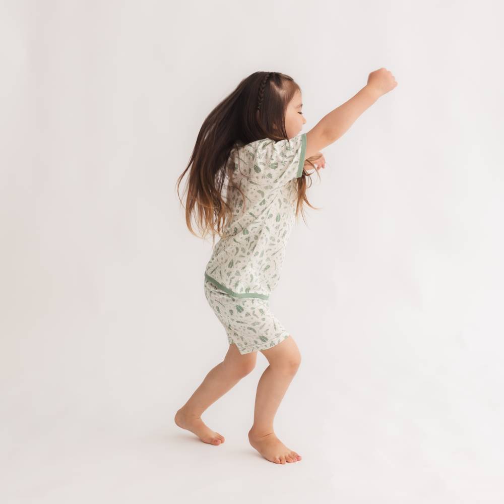 Merino Cotton Summer Pyjamas - Sage Bugs