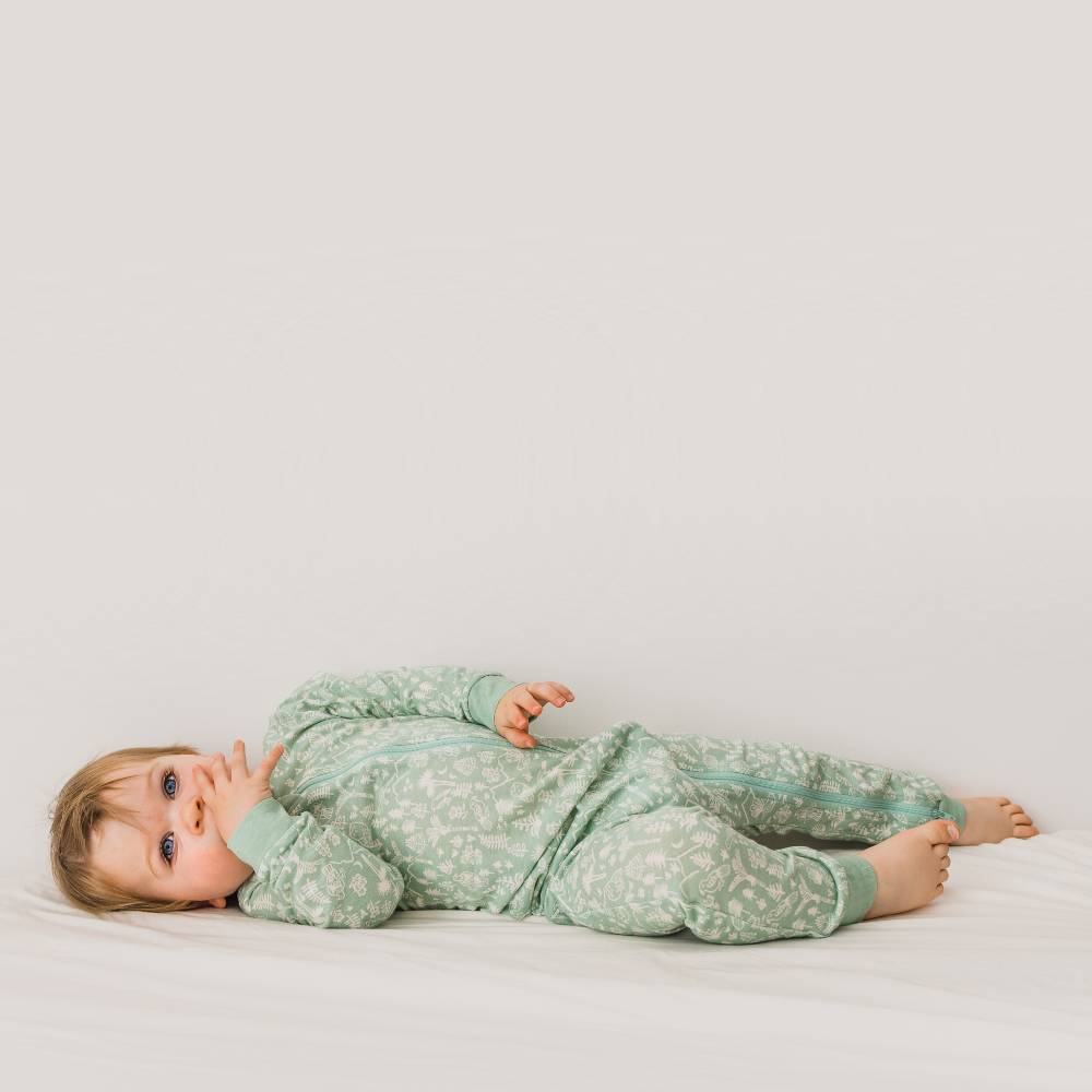 Merino Cotton PJ Suit - Moss Wilderness