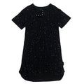 Black dress henley breastfeeding access with star pattern on a white background