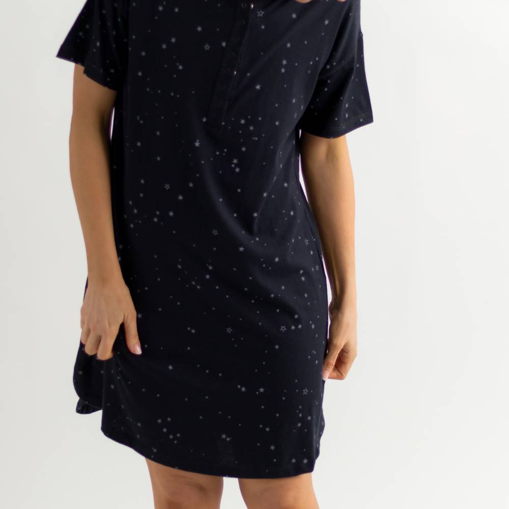 Relax! Henley Short Sleeve Nightie - Night Stars
