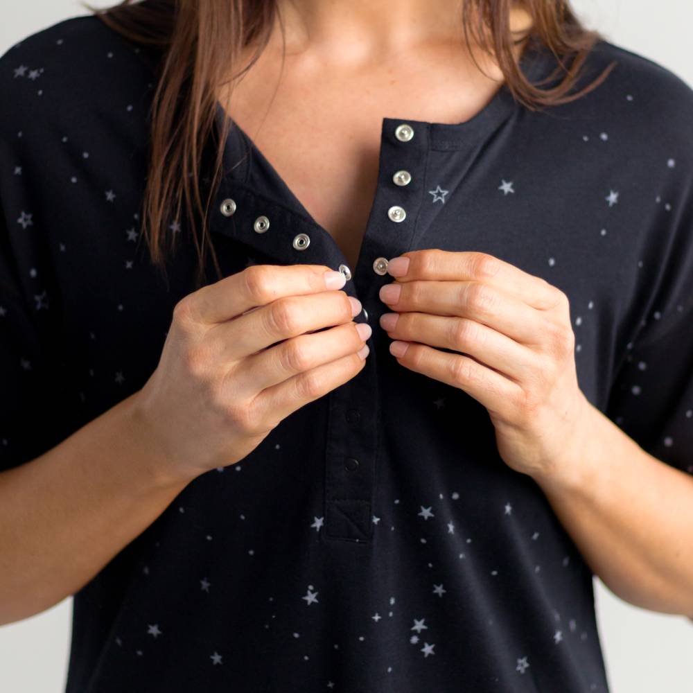 Relax! Henley Short Sleeve Nightie - Night Stars