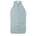 Light blue baby sleeping bag with star pattern on a white background