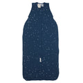 Navy blue woolbabe sleeping bag with star pattern on a white background