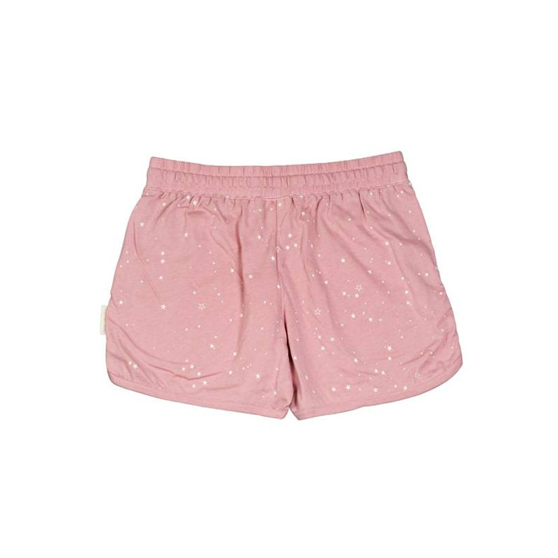 Pink shorts with white stars dots on a white background