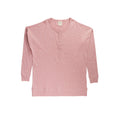 Pink long-sleeve breastfeeding PJ top with small white patterns on a white background
