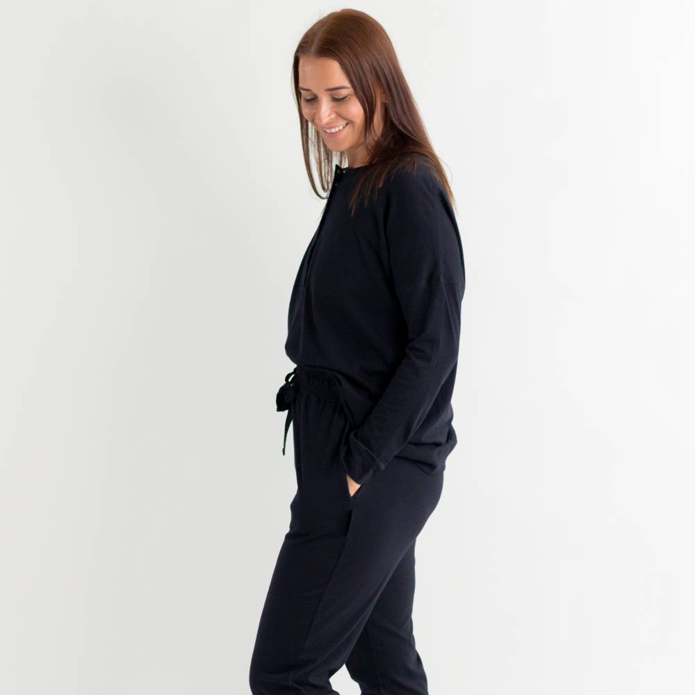 Relax! Merino Cotton Henley Top - Solid Night