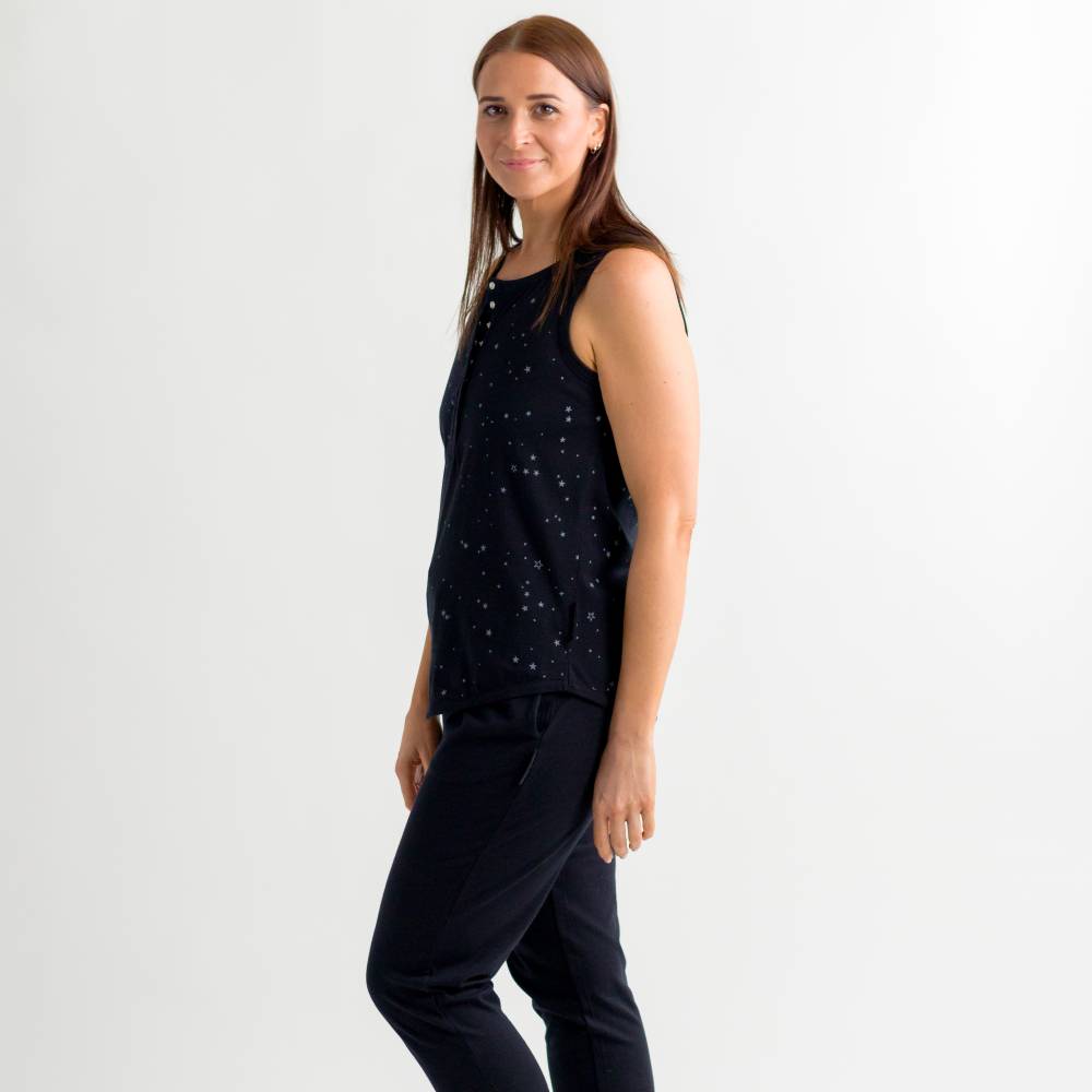 Relax! Merino Cotton Henley Tank - Night Stars