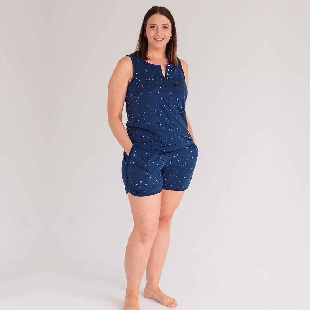 Relax! Merino Cotton Henley Tank - Tekapo Stars